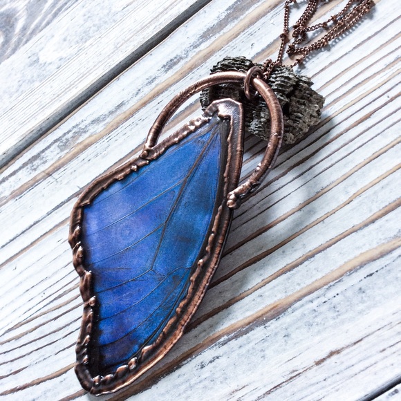 1018 - Electroformed Morpho Butterfly Necklace - Picture 2 of 4